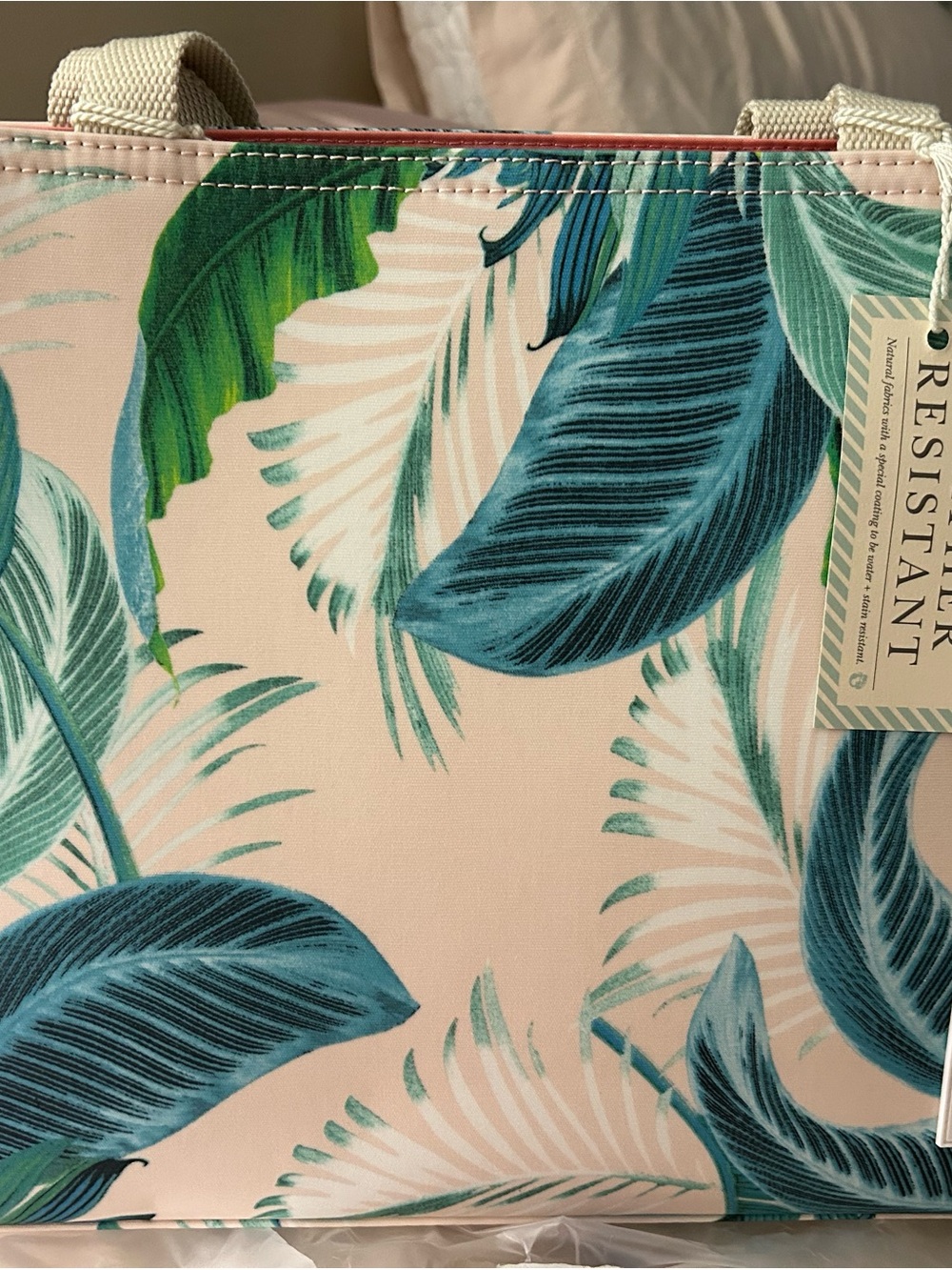 Spartina: Tropical Leaf Print Tote Bag in Pink and Teal